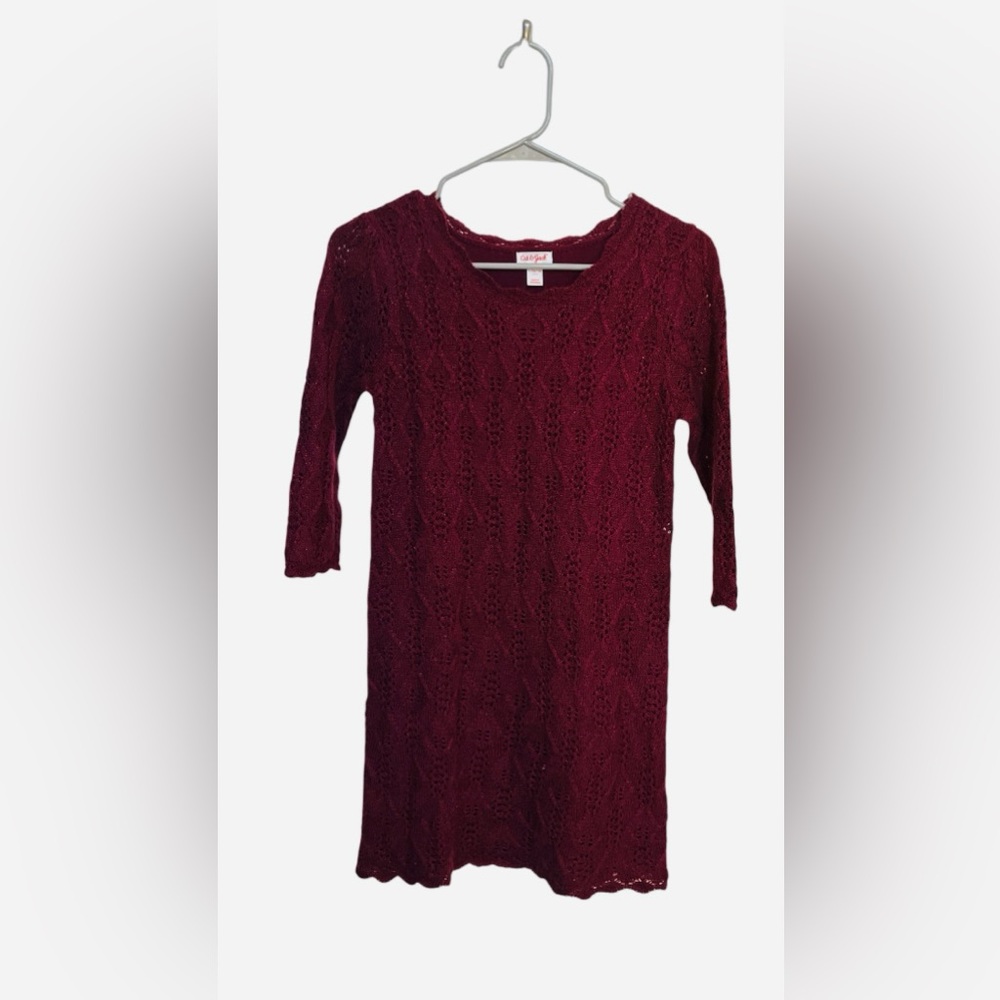 Cat & Jack Burgundy Knitted Girls Holiday Sweater Dress Size L (10/12)
